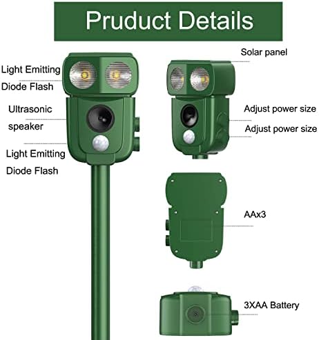 Répulsif pour chats à ultrasons avec détection de mouvement et énergie solaire