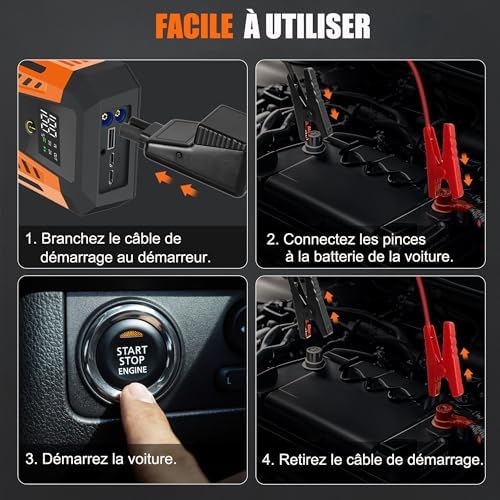 Booster Batterie Voiture Puissant 3000A avec Chargeur Portable et Écran LED