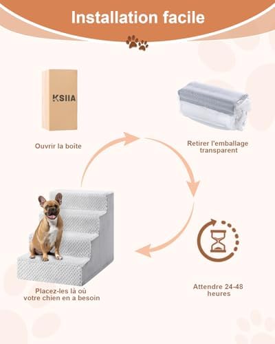 Escalier pour chien à 4 marches avec stabilité et facilité de nettoyage