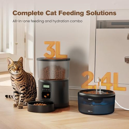 Fontaine à eau chat avec triple filtration et distributeur automatique de croquettes