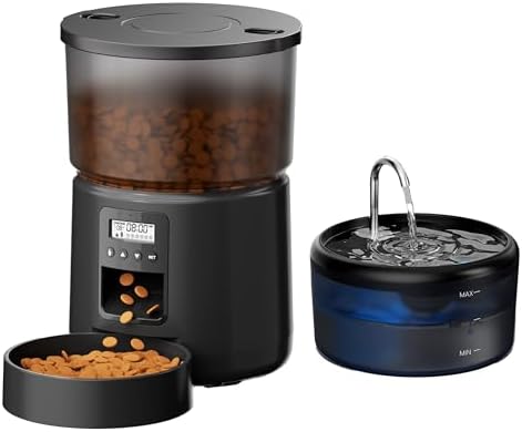 Fontaine à eau chat avec triple filtration et distributeur automatique de croquettes