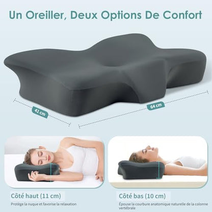 Oreiller ergonomique cervical avec mousse mémoire pour un soutien optimal et confort durable