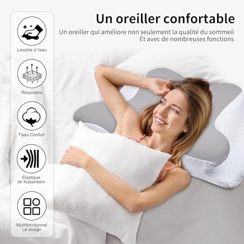 Oreiller ergonomique cervical avec mousse à mémoire de forme pour un soutien optimal