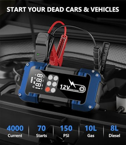 Booster Batterie Voiture 4000A Haute Performance avec Compresseur et Écran LCD