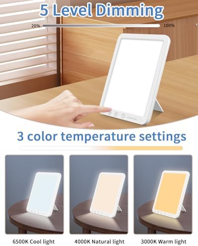 Lampe luminothérapie LED avec luminosité réglable et fonction minuterie