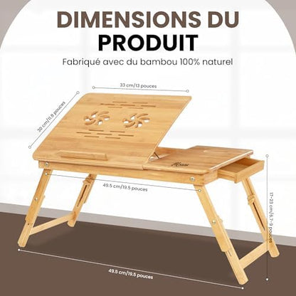 Support pour ordinateur portable ergonomique et ajustable avec tiroir intégré