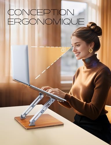 Support pour ordinateur portable en bois avec design ergonomique et compatibilité universelle