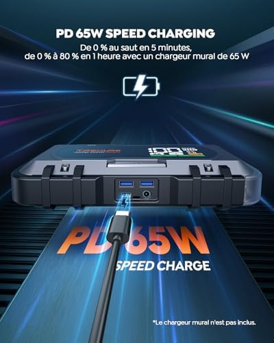 Booster batterie voiture multifonction 8-en-1 avec charge rapide et sécurité optimale