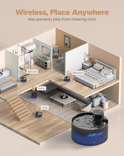 Fontaine à eau chat sans fil avec détecteur de mouvement et batterie rechargeable