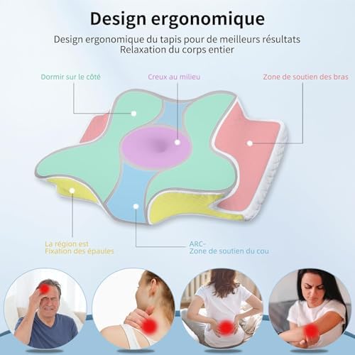 Oreiller ergonomique cervical avec mousse à mémoire de forme pour un soutien optimal