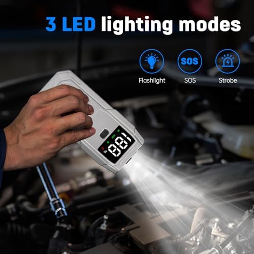 Booster Batterie Voiture Puissant avec Écran LCD et Lampe LED d'Urgence