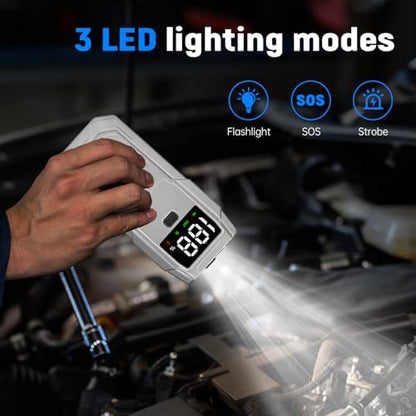 Booster Batterie Voiture Puissant avec Écran LCD et Lampe LED d'Urgence