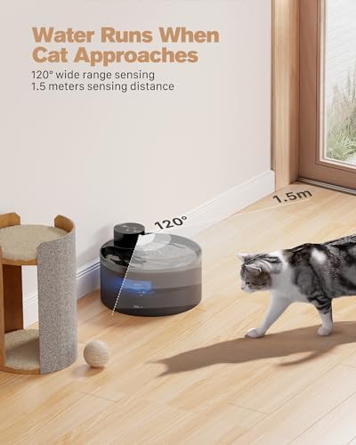 Fontaine à eau chat sans fil avec détecteur de mouvement et batterie rechargeable