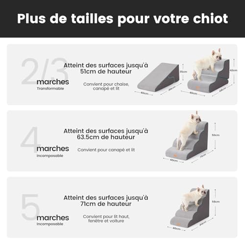 Escalier pour chien transformable avec mousse haute densité et housse imperméable