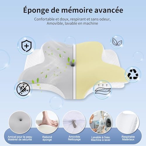 Oreiller ergonomique cervical avec mousse à mémoire de forme pour un soutien optimal