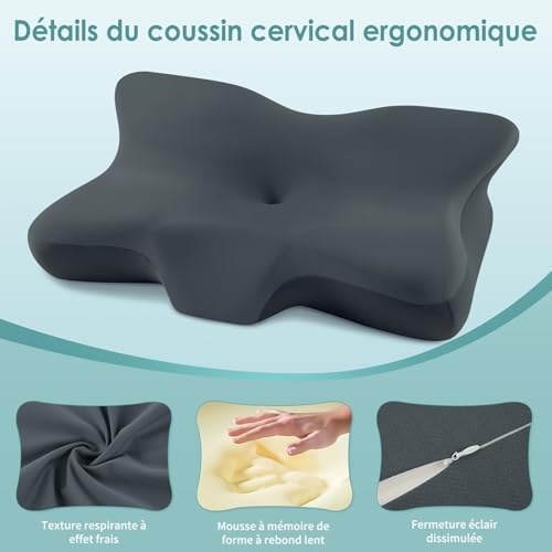 Oreiller ergonomique cervical avec mousse mémoire pour un soutien optimal et confort durable