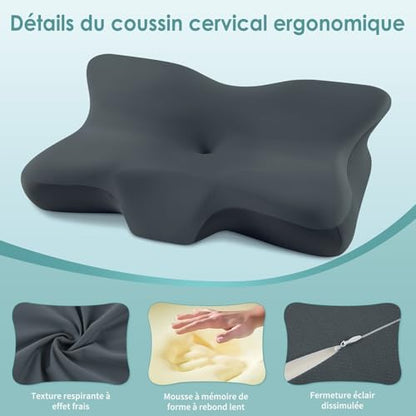 Oreiller ergonomique cervical avec mousse mémoire pour un soutien optimal et confort durable