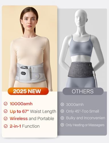 Ceinture Chauffante Portable avec Batterie 10000mAh et Options de Chaleur et Vibration