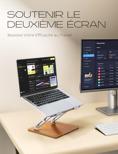 Support pour ordinateur portable en bois avec design ergonomique et compatibilité universelle