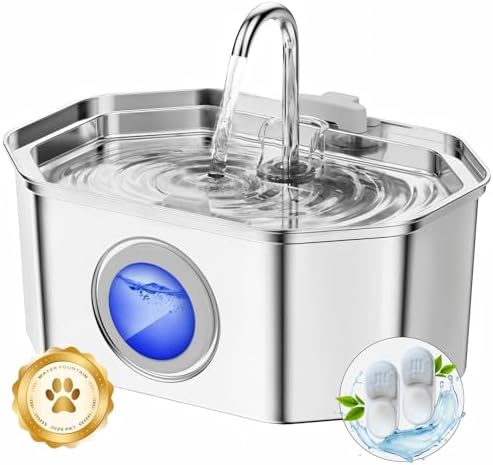 Fontaine à eau chat en acier inoxydable avec système de filtration avancé et lumière LED