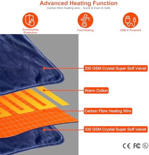 Couverture chauffante USB sans fil et portable avec 3 niveaux de chaleur