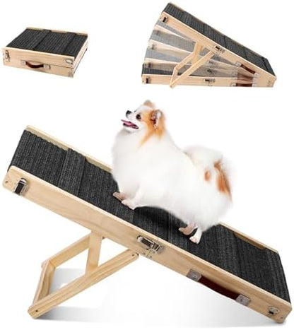 Rampe chien voiture en bois massif avec hauteur réglable et design pliable