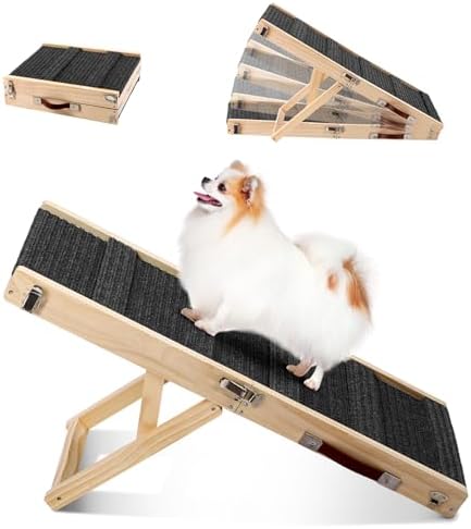 Rampe chien voiture en bois massif avec hauteur réglable et design pliable