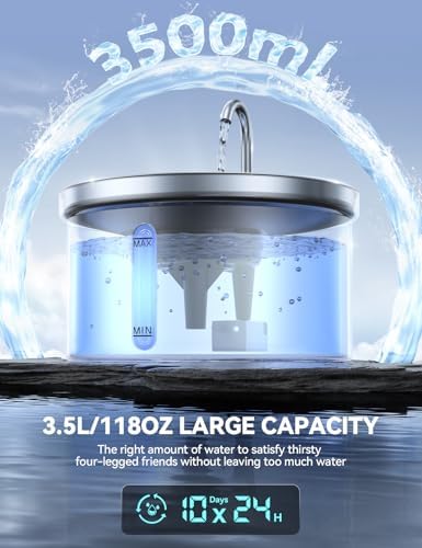 Fontaine à eau pour chat en acier inoxydable silencieuse avec système de filtration efficace