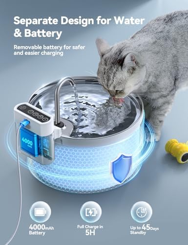 Fontaine à eau pour chat sans fil avec modes de débit et nettoyage facile