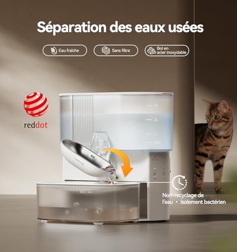 Fontaine à eau chat innovante et silencieuse avec autonomie prolongée