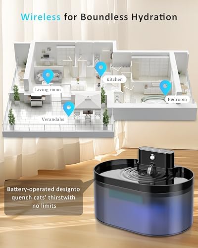 Fontaine à eau sans fil pour chat avec batterie longue durée et filtration avancée