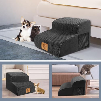 Escalier pour chien à 2 marches avec confort et design pour animaux à pattes courtes