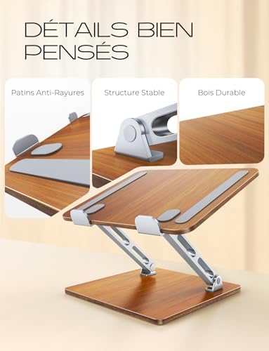 Support pour ordinateur portable en bois avec design ergonomique et compatibilité universelle