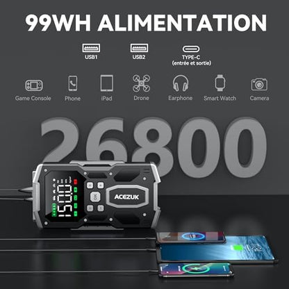 Booster Batterie Voiture avec Compresseur d'Air Intégré et Fonctionnalités Avancées