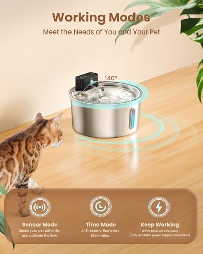 Fontaine à eau chat sans fil avec grande capacité et modes intelligents