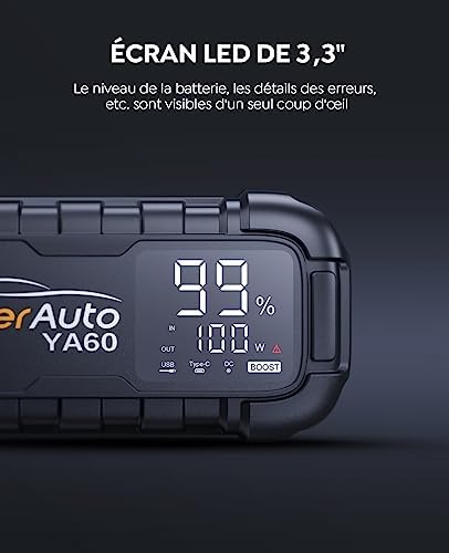 Booster Batterie Voiture Puissant 6000A avec Charge Rapide et Sécurité Avancée