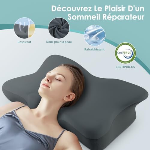 Oreiller ergonomique cervical avec mousse mémoire pour un soutien optimal et confort durable