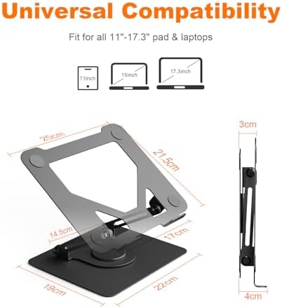 Support pour ordinateur portable ergonomique avec base rotative à 360° et design pliable