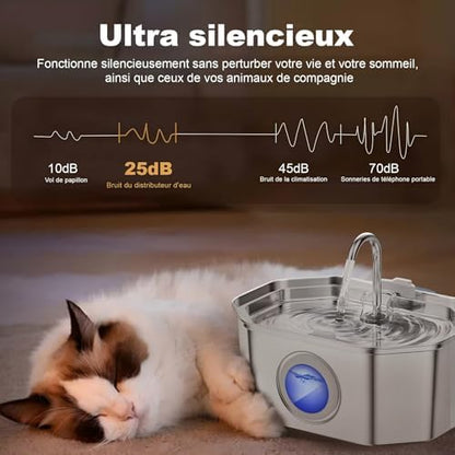 Fontaine à eau chat en acier inoxydable avec système de filtration avancé et lumière LED