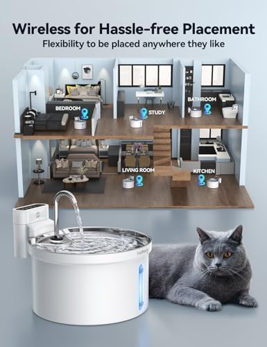 Fontaine à eau pour chat sans fil avec modes de débit et nettoyage facile