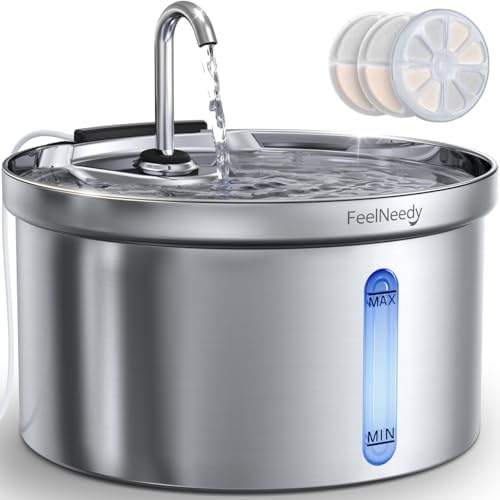 Fontaine à eau pour chat en acier inoxydable silencieuse avec système de filtration efficace