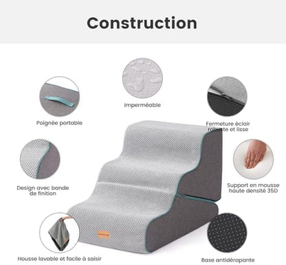 Escalier pour chien transformable avec mousse haute densité et housse imperméable