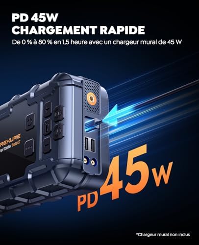 Booster Batterie Voiture Multifonction 10-en-1 avec Compresseur et Charge Rapide