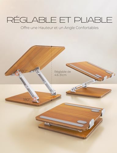 Support pour ordinateur portable en bois avec design ergonomique et compatibilité universelle