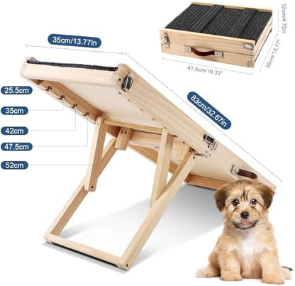 Rampe chien voiture en bois massif avec hauteur réglable et design pliable