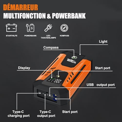 Booster Batterie Voiture Puissant 3000A avec Chargeur Portable et Écran LED