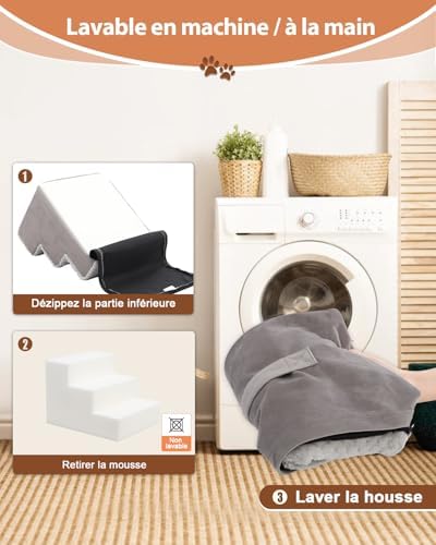 Escalier pour chien à 4 marches avec stabilité et facilité de nettoyage