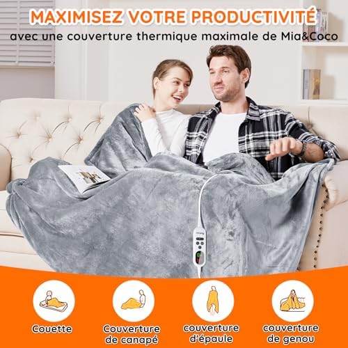 Couverture chauffante électrique 200x180cm avec réglages de température et minuterie