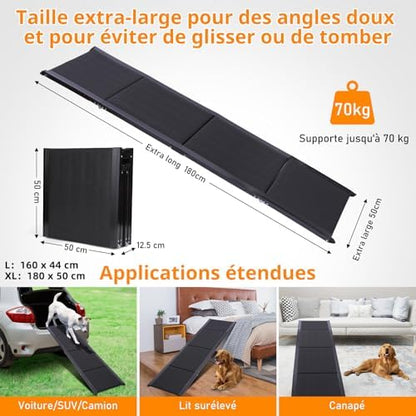 Rampe chien voiture extra longue et large pour une sécurité optimale