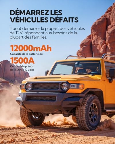 Booster batterie voiture avec compresseur d'air et lumière LED pour urgences